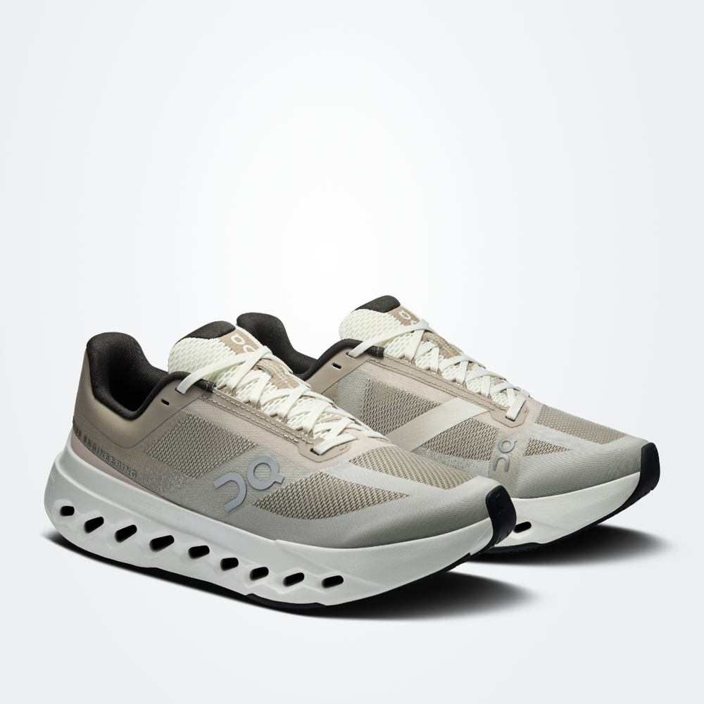 On Running Light Gray and Cream Athletic Shoes